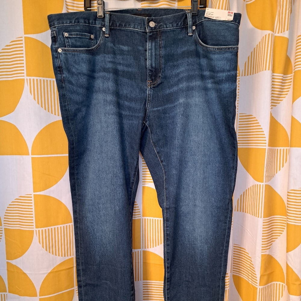 NWT!!! Mens Uniqlo Slim Straight Stretch Blue Jeans 42x32